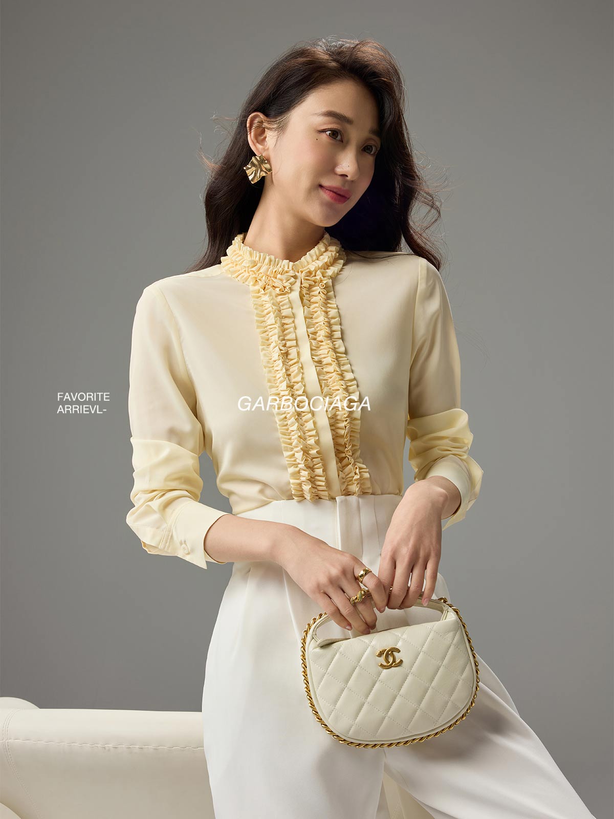 龍喜儿法式复古长袖醋酸衬衫