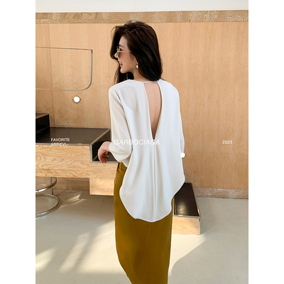 龙喜儿宽松通勤中袖肌理飘带衬衫