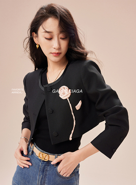 Garbociaga龍喜儿 时髦气质精纺绵羊毛手缝立体花气质小外套5478