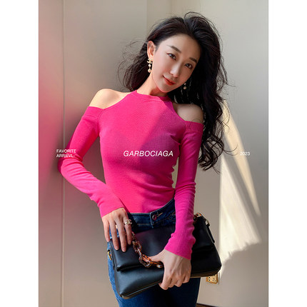 Garbociaga 香肩美人德国扬子60支100精纺羊毛时髦露肩针织衫3894