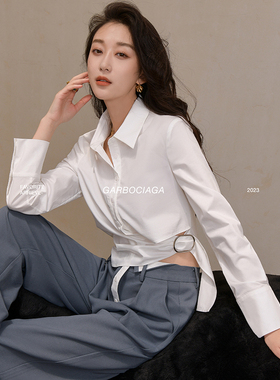 Garbociaga龍喜儿 桑榆未晚 设计感小众白色飘带气质长袖衬衫9783