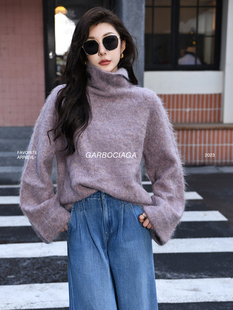 Garbociaga龍喜儿 78%羊驼毛宽松堆堆领高领针织毛衣5020 绝绝紫