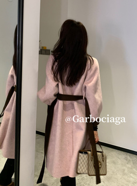 Garbociaga龍喜儿 草莓布朗尼 粉色拼色双面羊毛呢子大衣外套9182