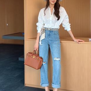 上衣白色衬衫 V领设计感条纹法式 3156 柏林新贵 Garbociaga龙喜儿