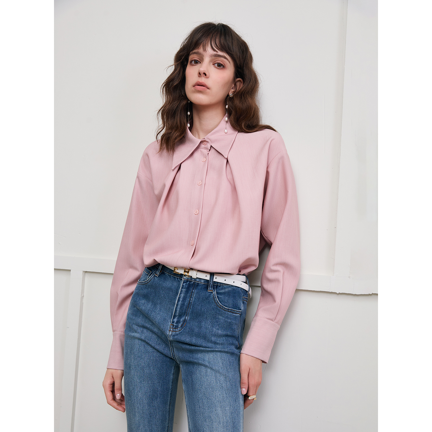 Garbociaga龙喜儿 乌龙蜜桃 高级设计感叠穿衬衣前襟压褶衬衫1237 - 封面