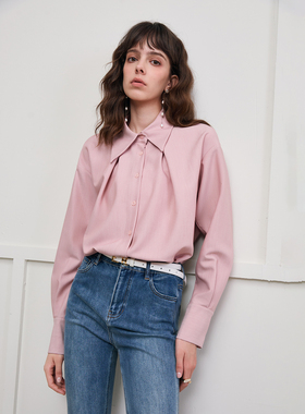 Garbociaga龙喜儿 乌龙蜜桃 高级设计感叠穿衬衣前襟压褶衬衫1237