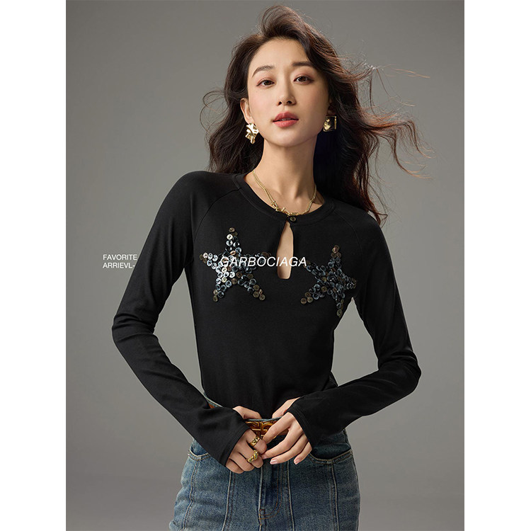 龍喜儿弹力手工星星针织衫