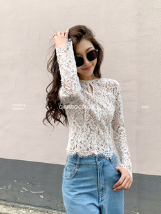 Garbociaga龙喜儿 重工定制睫毛 蕾丝绣花上衣钉珠打底衬衫女3105