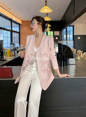 【进口限定】龙喜儿 南国晚风 直角肩V领盘扣新中式国风外套 2120