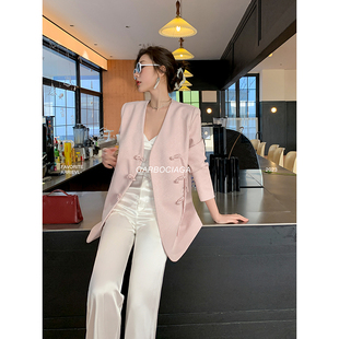 进口限定 国风外套 龙喜儿 直角肩V领盘扣新中式 2120 南国晚风