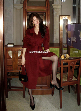 Garbociaga龙喜儿 战袍2代 85支100%羊毛红色双面呢大衣外套 0208