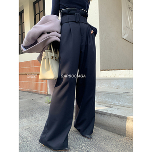 裤 5060 火山岩高腰花苞直筒垂感休闲阔腿西装 Garbociaga龙喜儿