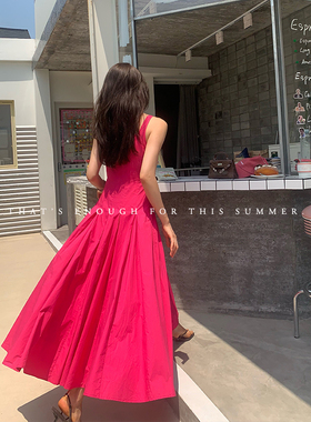 Garbociaga龍喜儿 玫果少女 60支棉法式气质大摆裙修身连衣裙6214