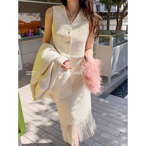 龙喜儿a字气质优雅半身裙流苏