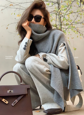 Garbociaga龙喜儿 女绅士 针织连衣裙堆堆领马甲外套套装裙女1308