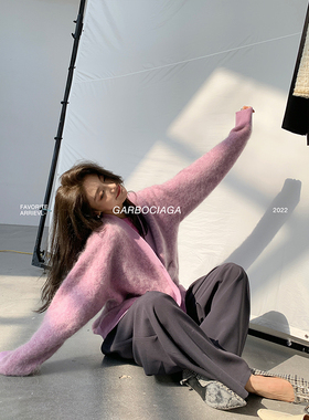 Garbociaga龙喜儿 55%羊毛22%马海毛 小香风针织开衫外套女冬9311