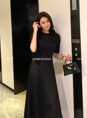 Garbociaga龙喜儿 黑玫瑰 夏季赫本风修身显瘦小黑连衣裙9135