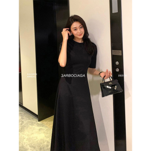 Garbociaga龙喜儿 黑玫瑰 夏季赫本风修身显瘦小黑连衣裙9135