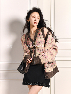 Garbociaga龍喜儿 落樱花瓣 羊毛针织V领马甲开衫外套套装5102