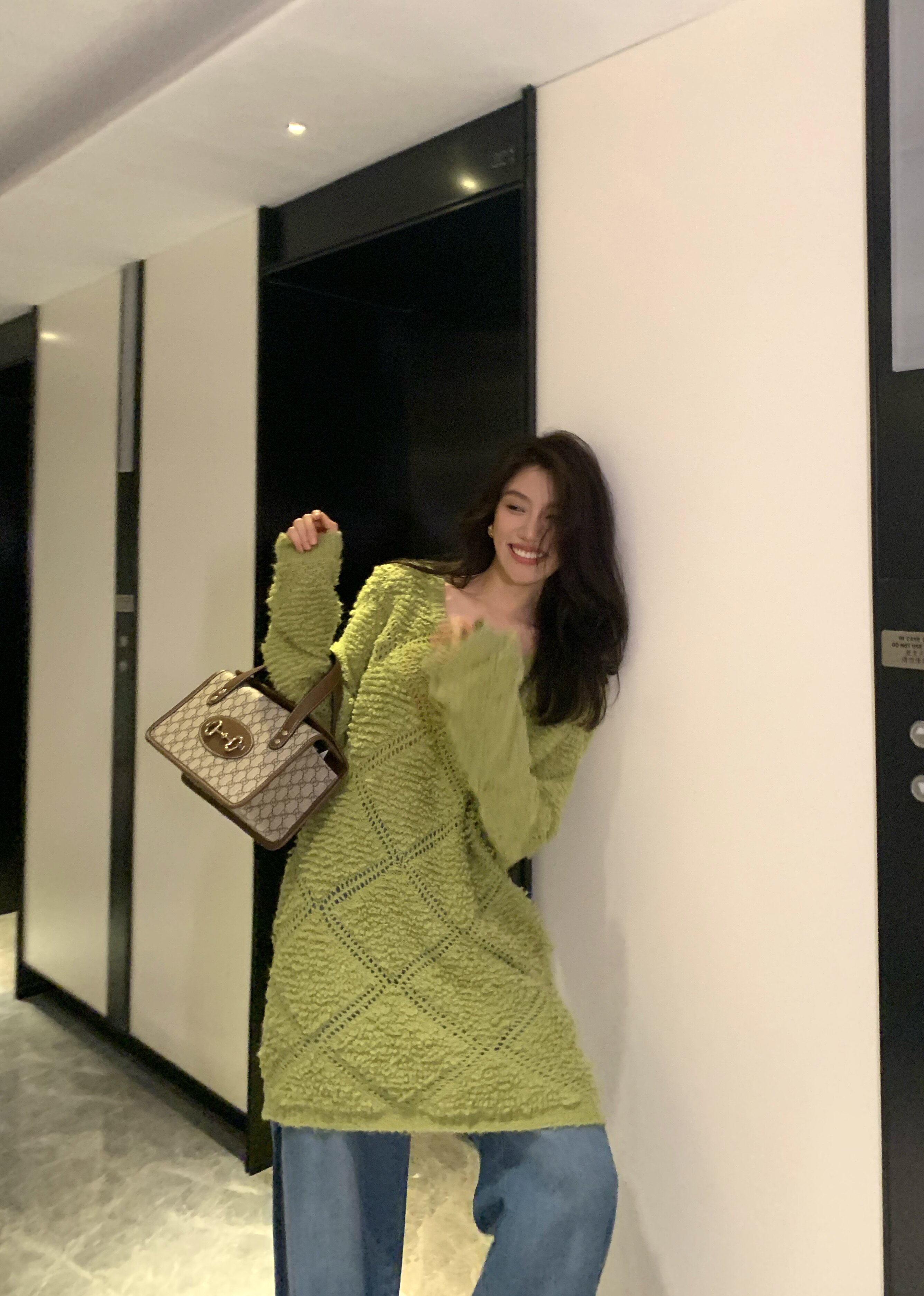 garbociaga龍喜儿 日剧乌拉 特殊针法毛衣宽松打底针织连衣裙9152