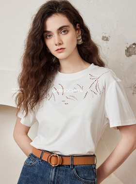 Garbociaga龍喜儿 Chlo* 70s棉莫代尔桑蚕丝镂空刺绣短袖T恤 5357