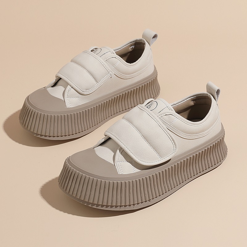 真皮魔术贴厚底小白鞋女秋季板鞋