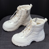 外贸尾货撤柜真皮休闲保暖雪地靴女冬季 加绒加厚短靴东北高帮棉靴