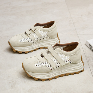 外贸撤柜断码厚底增高老爹鞋女夏季镂空透气小白鞋休闲小码德训鞋
