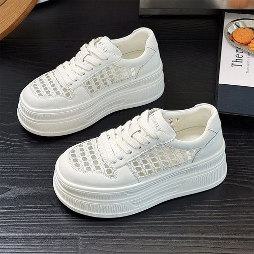 镂空透气小白鞋女夏季真皮休闲鞋