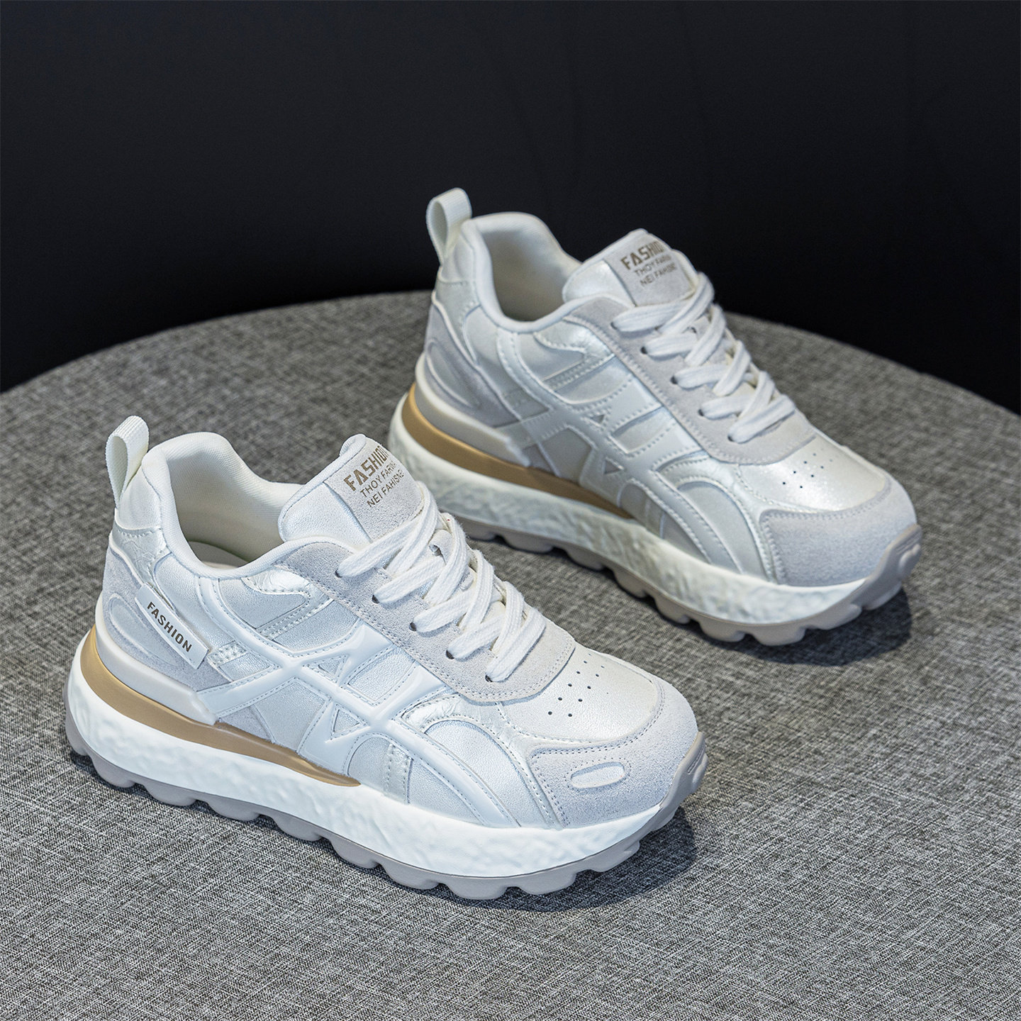 真皮厚底德训鞋女秋季休闲老爹鞋