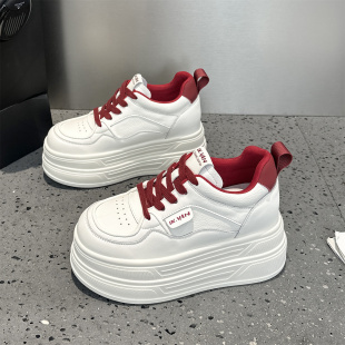 工厂原单特价8CM内增高真皮厚底小白鞋女秋季小个子松糕休闲板鞋