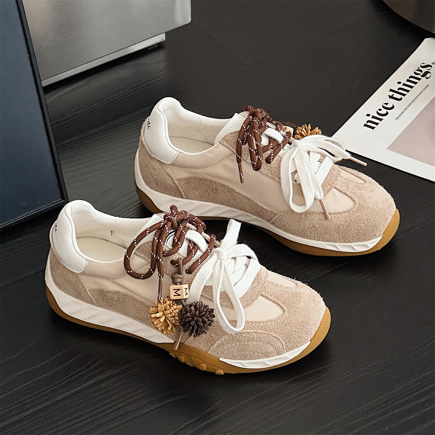 头层牛皮休闲德训鞋女秋款阿甘鞋