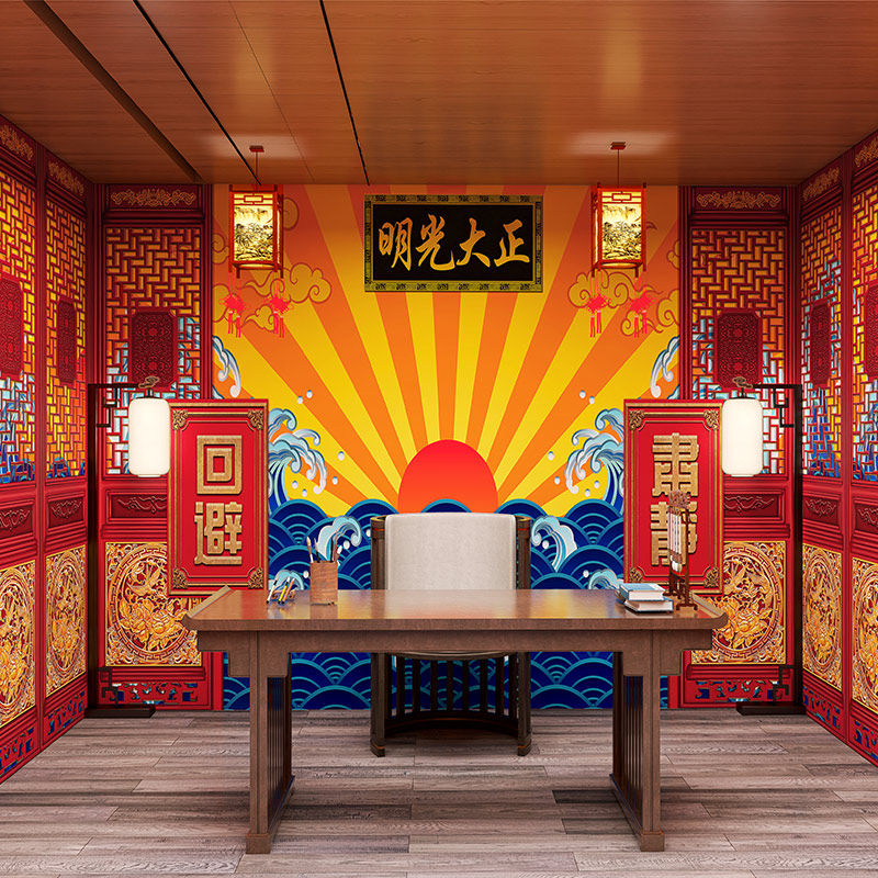 古代县太爷衙门正大光明背景墙个性主播装饰画壁纸网红打卡直播间