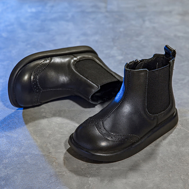 女童马丁靴2025秋冬真皮皮鞋男童单靴皮靴低筒短靴女宝宝加绒棉靴