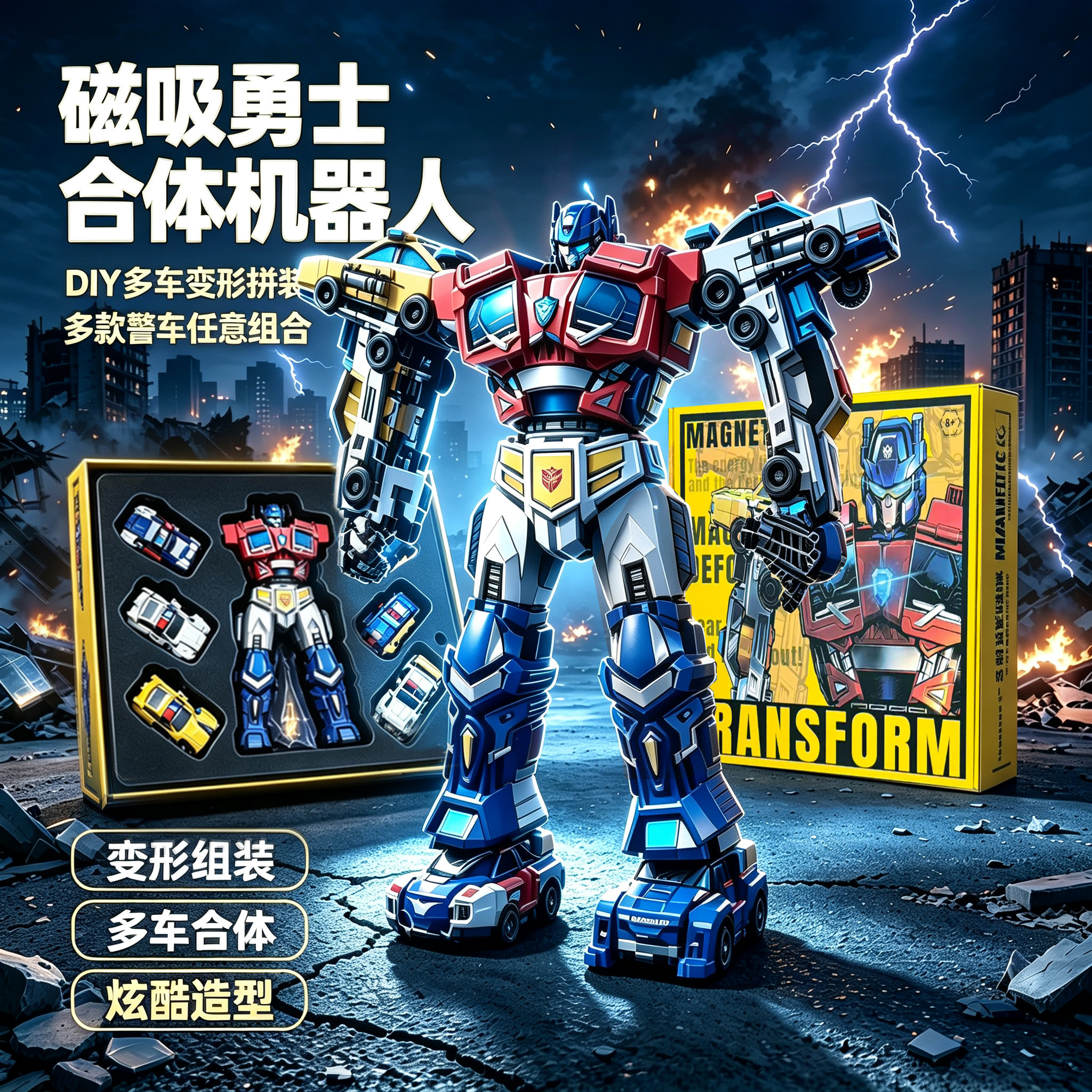 六合一磁力碰撞合体机器人