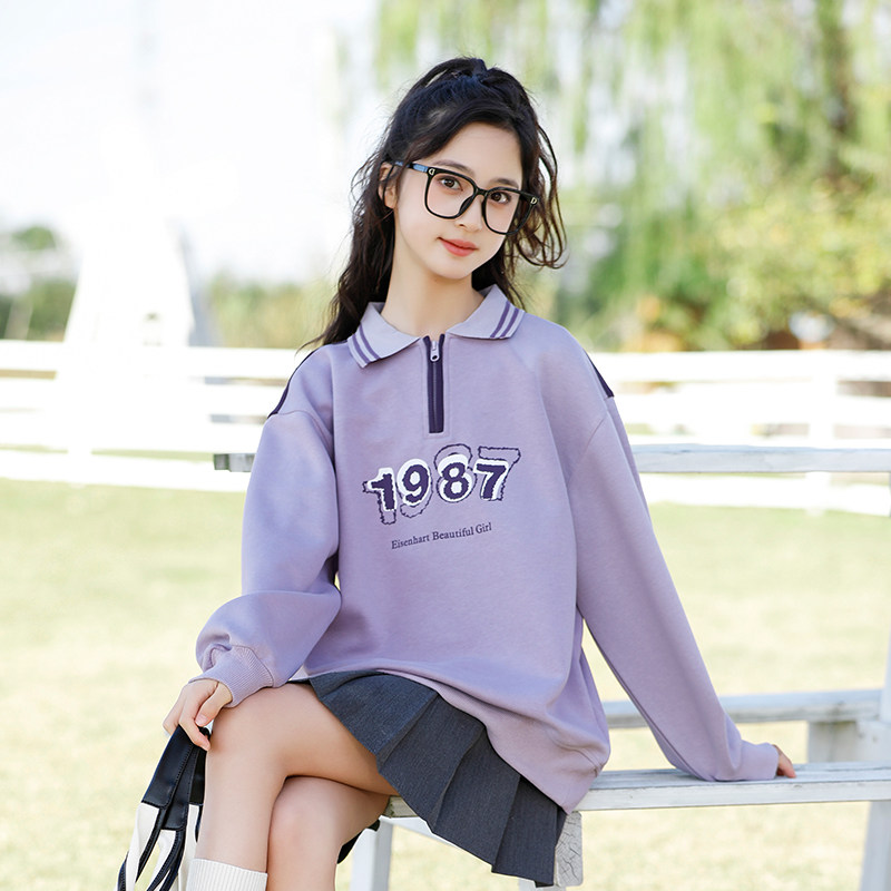 女童春秋款卫衣2026新款洋气时髦儿童大童POLO衫早春初中生上衣薄