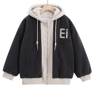 女大童外套秋冬装2026新款洋气女孩初中生羊羔绒加厚冬装夹棉上衣