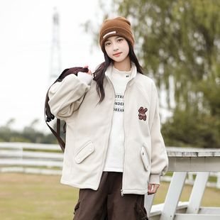 女大童2025新款秋冬外套立领保暖学生上衣休闲百搭抓绒衣内搭外穿