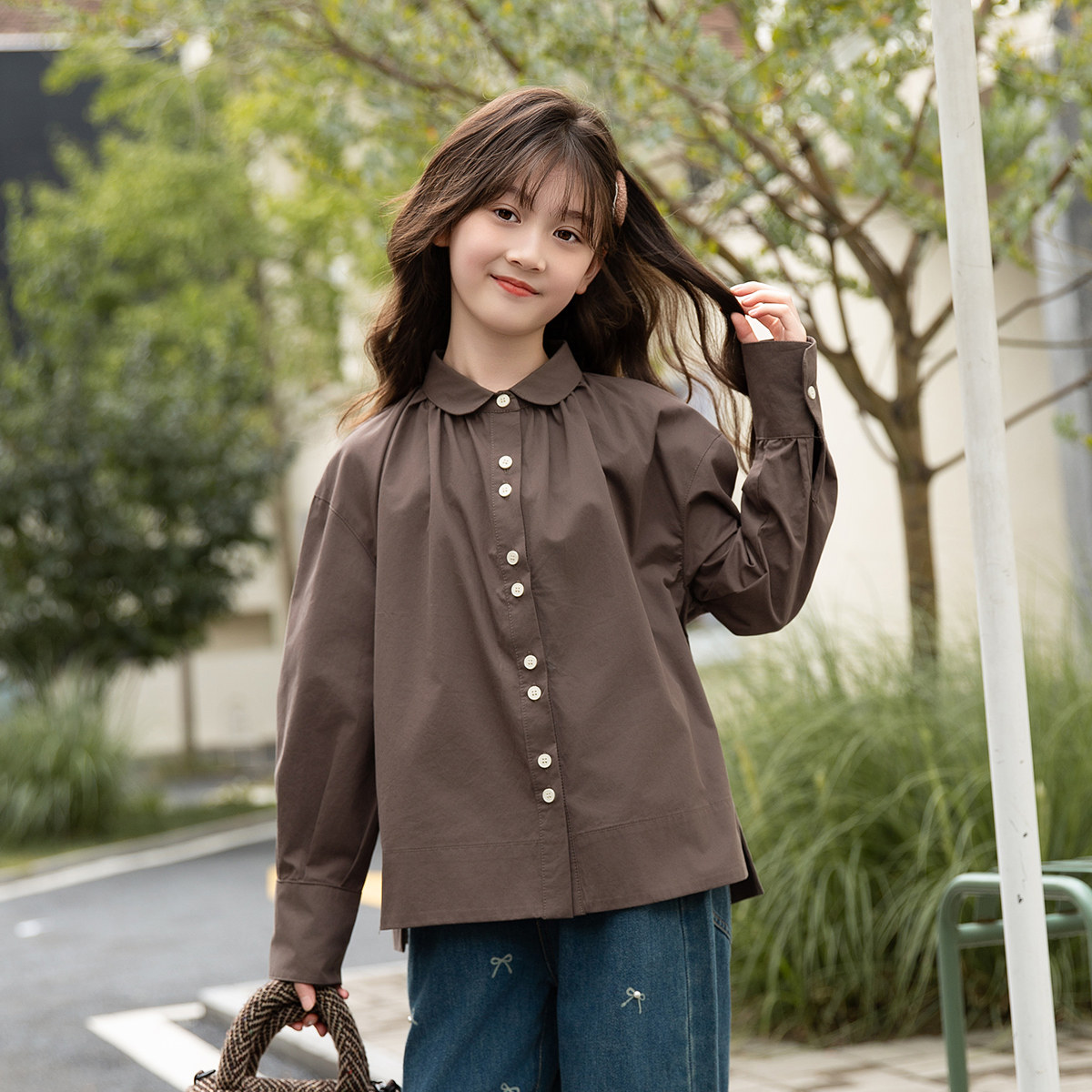 女童衬衫春秋装2026新款洋气中大儿童衬衣外套好看小女孩长袖上衣