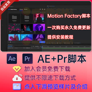 24套AE/PR脚本插件Motion Factory3.3.7管理器文字动画素材预设