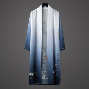 秋季薄款秀禾服中国风汉服大氅中式防晒开衫男复古道袍中长款披风