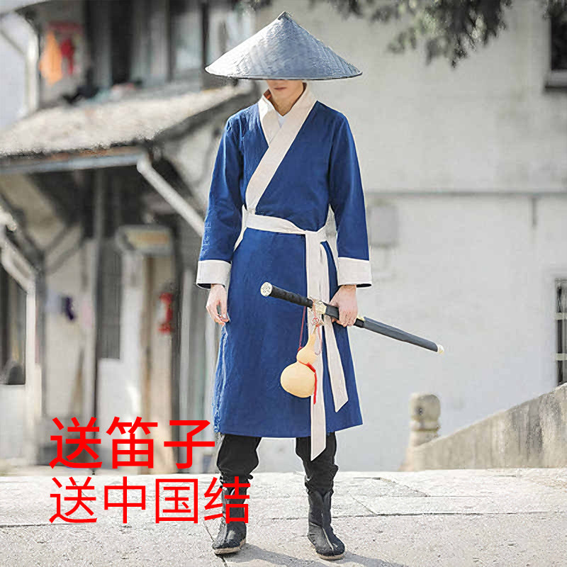 中国风汉服男古装侠客书生舞台服装中长款长袍中式外套演出服长衫图片