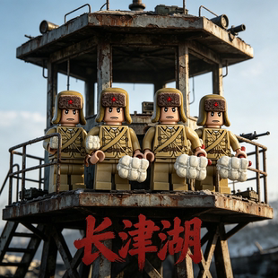 军事积木二战场景长津湖士兵志愿军人仔武器大炮飞机拼装益智玩具