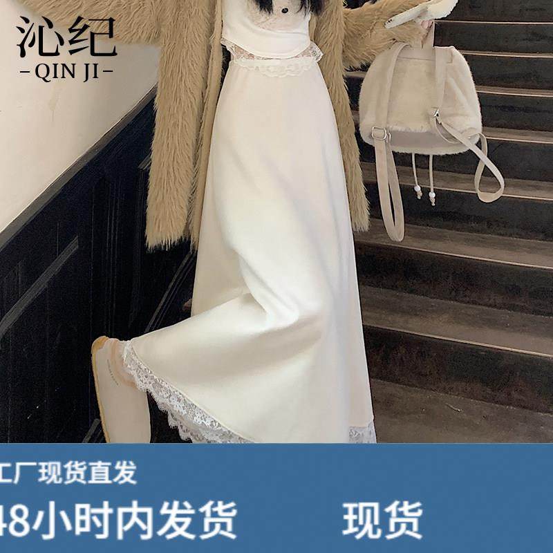 韩版毛呢蕾丝花边半身裙女秋冬季高腰垂感显瘦遮跨A字大摆中长裙,运动/瑜伽/健身/球迷用品,瑜伽短裙,淘宝优惠券,粉丝福利购,淘宝优惠卷