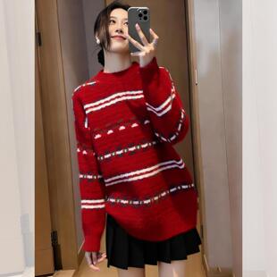 设计感费尔岛毛衫毛衣女款2026新款冬季红色系穿搭马年本命年衣服