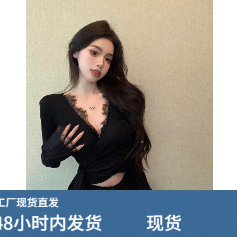 秋冬V领设计感系带蕾丝长袖T恤女内搭辣妹纯色修身绑带打底短上衣,服饰配件/皮带/帽子/围巾,领带夹,淘宝优惠券,粉丝福利购,淘宝优惠卷