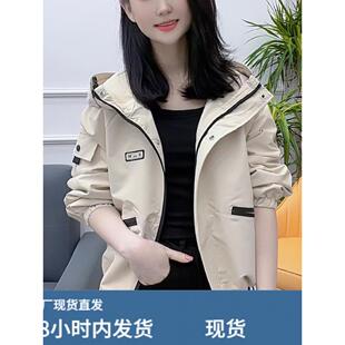 小个子连帽短款风衣外套女装2025春秋新款宽松休闲夹克棒球服上衣