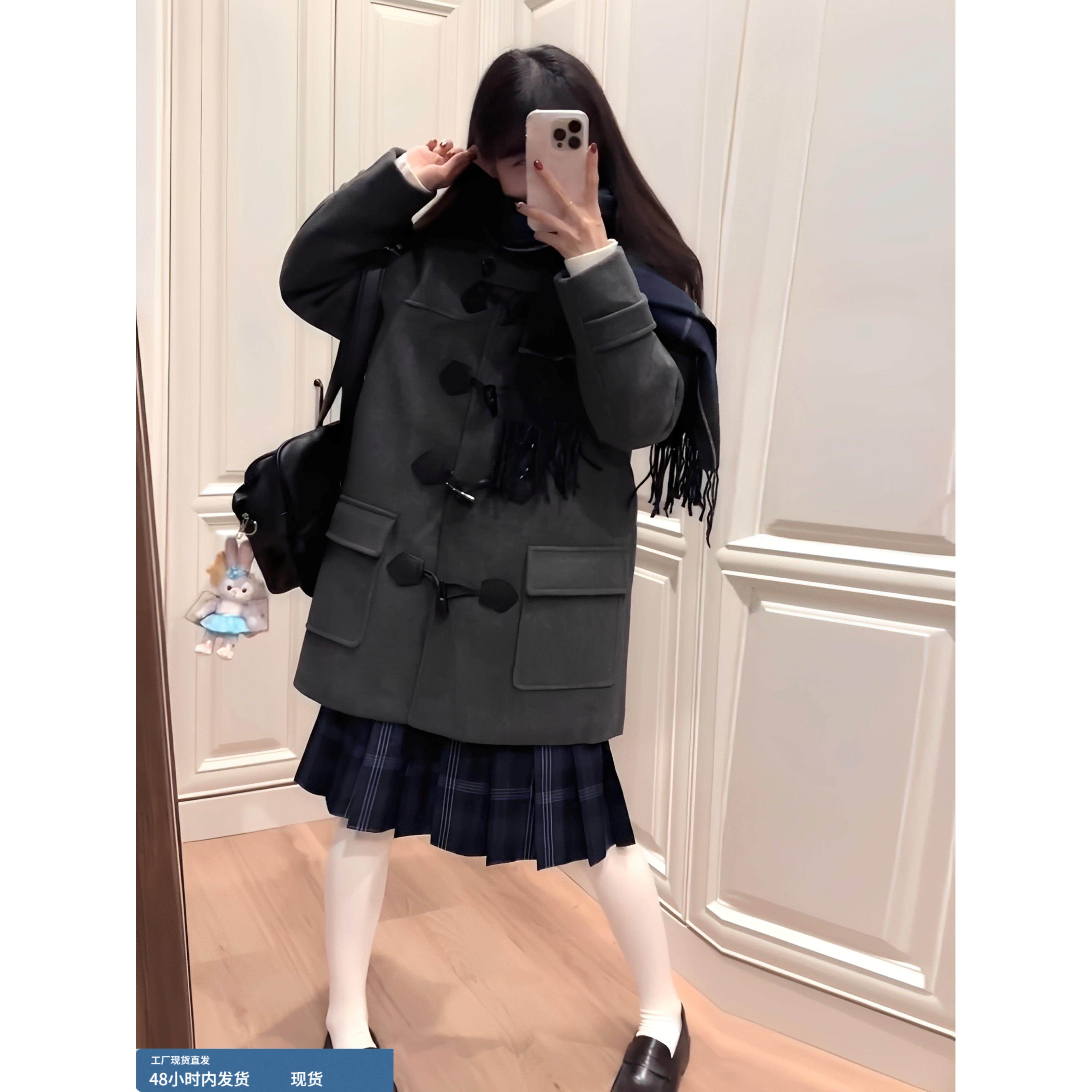 冬季jk制服牛角扣大衣女日系学院风小个子中长款连帽毛呢子外套,运动/瑜伽/健身/球迷用品,广场舞套装,淘宝优惠券,粉丝福利购,淘宝优惠卷