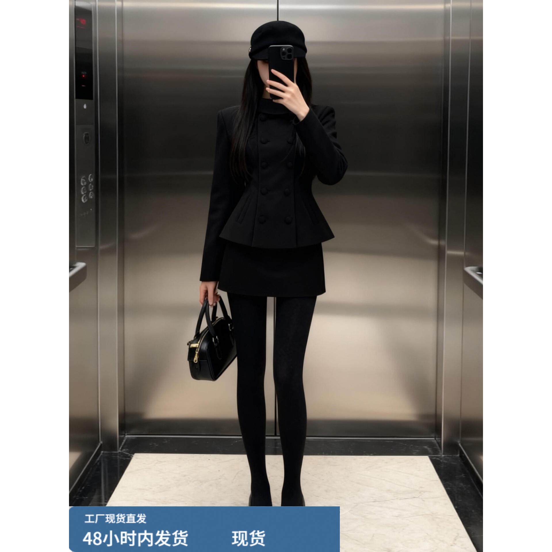 高级赫本风黑色毛呢西装连衣裙子女2025秋冬季新款小个子套装短裙,运动/瑜伽/健身/球迷用品,瑜伽短裙,淘宝优惠券,粉丝福利购,淘宝优惠卷