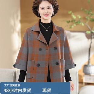 春秋新款妈妈翻领短外套四五十岁时尚上衣夹克中年女秋装宽松开衫